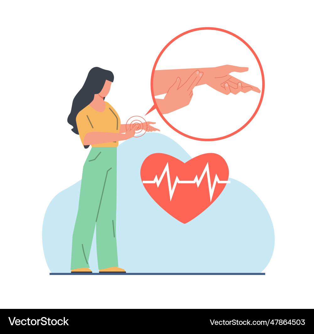 Young girl takes her pulse Young girl takes her pulse vector image
