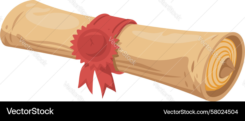 Ancient Rolled Scroll with Red Wax Seal Vector Image