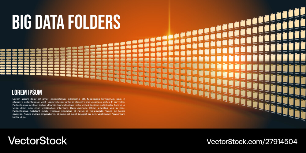 Big data folders on orange gradient background Big data folders on orange gradient background vector image