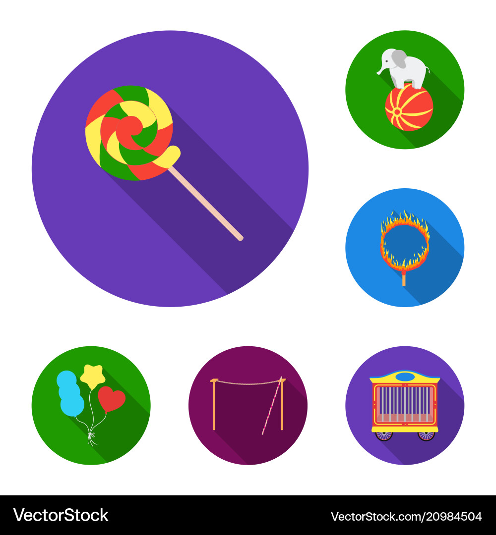 Circus and attributes flat icons in set collection Circus and attributes flat icons in set collection Vector Image