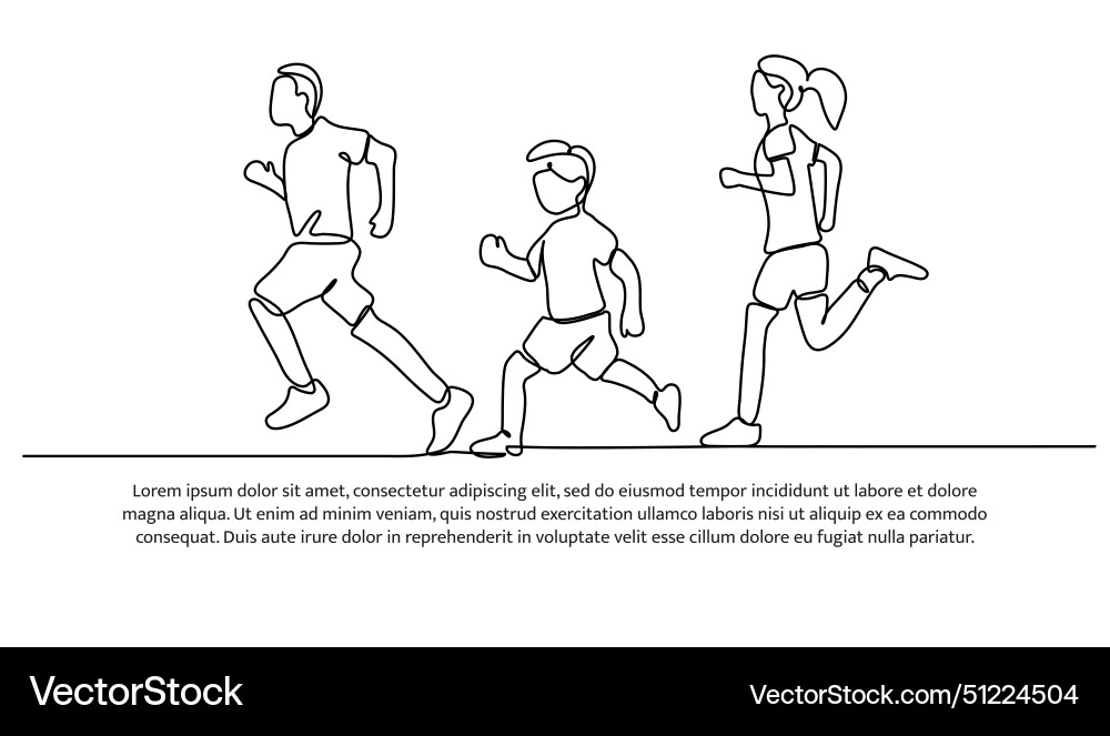 Continuous line design of family running together Vector Image