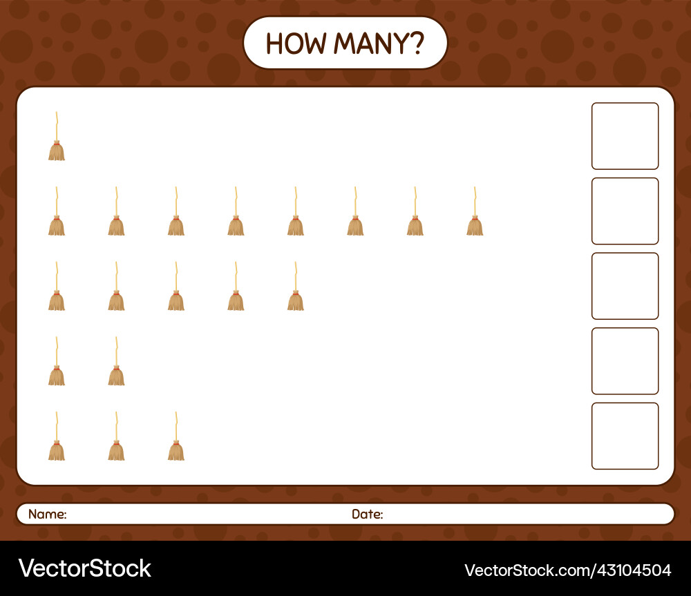 How many counting game with broom worksheet How many counting game with broom worksheet Vector Image