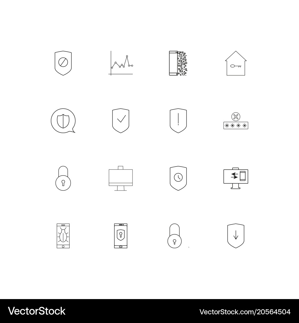 Internet security simple linear icons set vector image