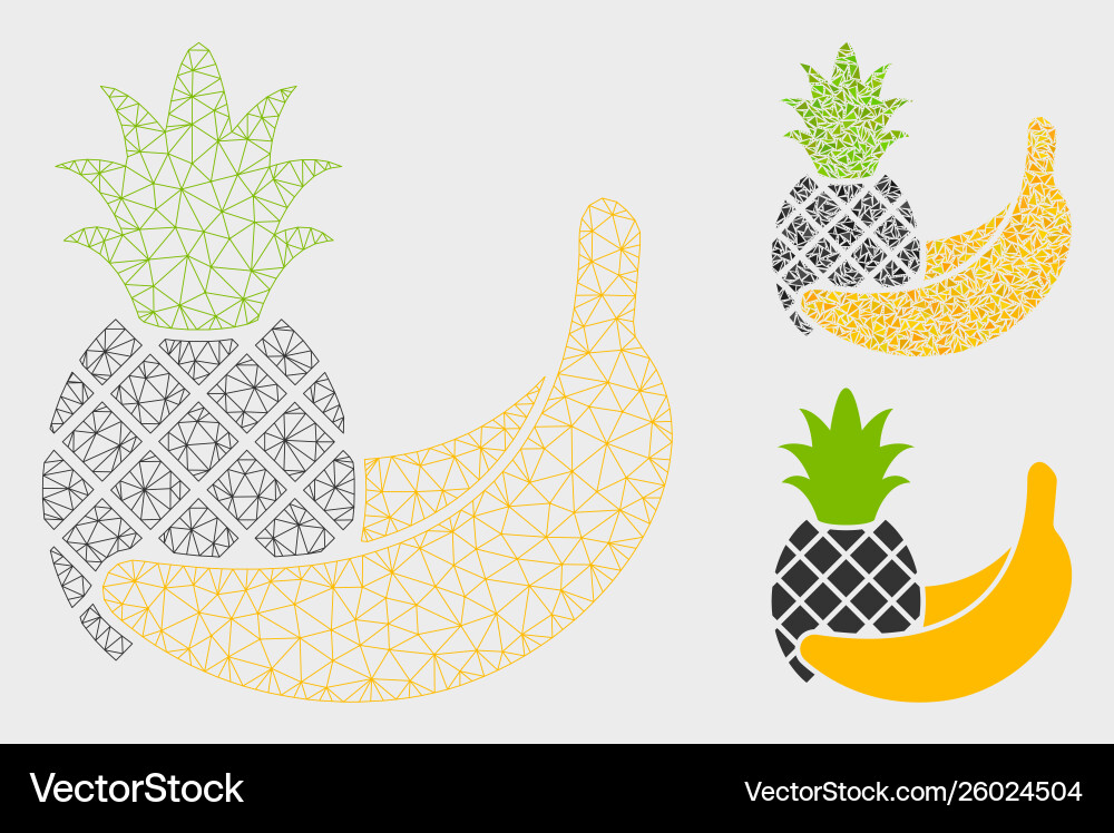 Pineapple and banana fruits mesh network Pineapple and banana fruits mesh network vector image