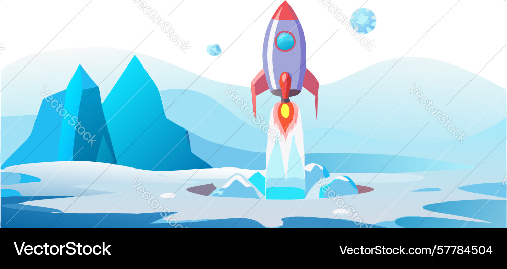 Rocket launch from snowy landscape design Vector Image