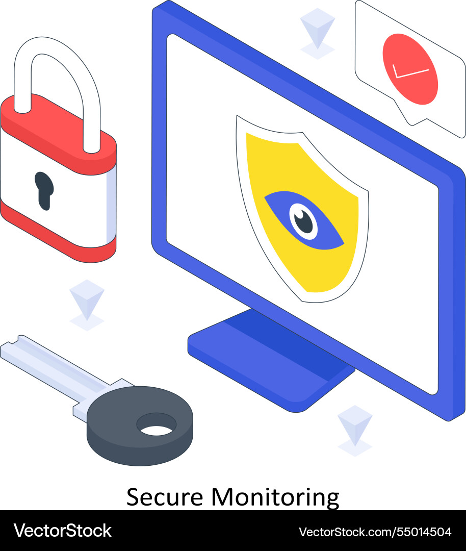 Secure monitoring isometric colored vector image