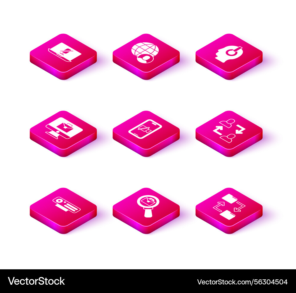 Set web camera magnifying glass with briefcase Set web camera magnifying glass with briefcase vector image