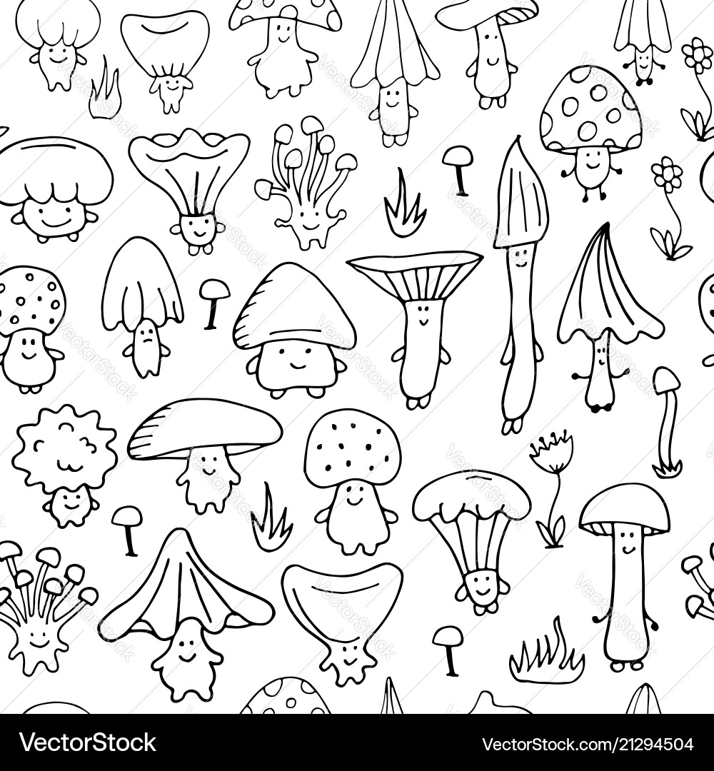 Smiling mushrooms seamless pattern for your Vector Image
