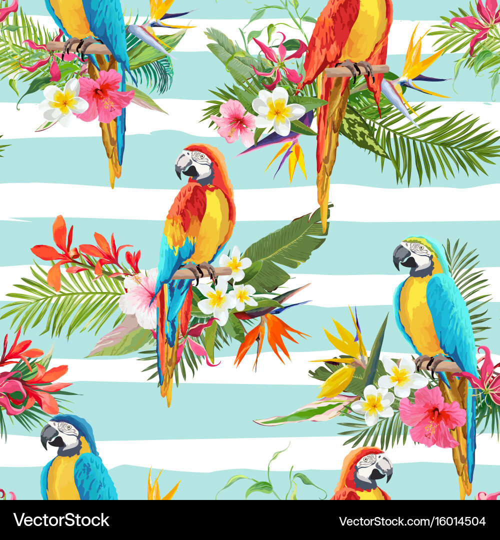 Tropical Parrot Seamless Pattern Vector Image