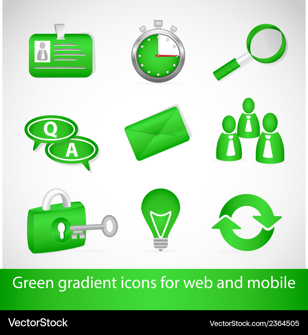 Green gradient icons for web applications vector image