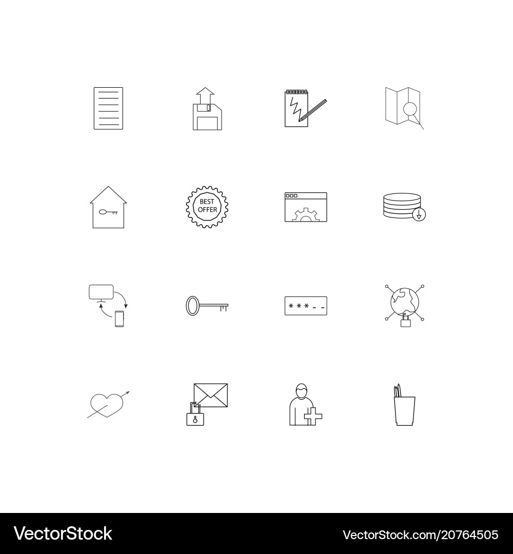 Internet technologies linear thin icons set Vector Image