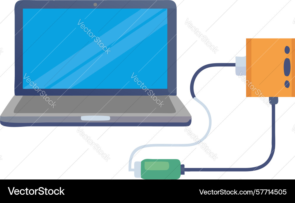 Laptop with external hard drive data storage Vector Image