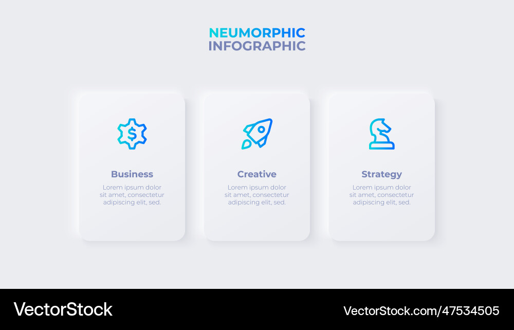 Light neumorphic template with 3 rectangle vector image