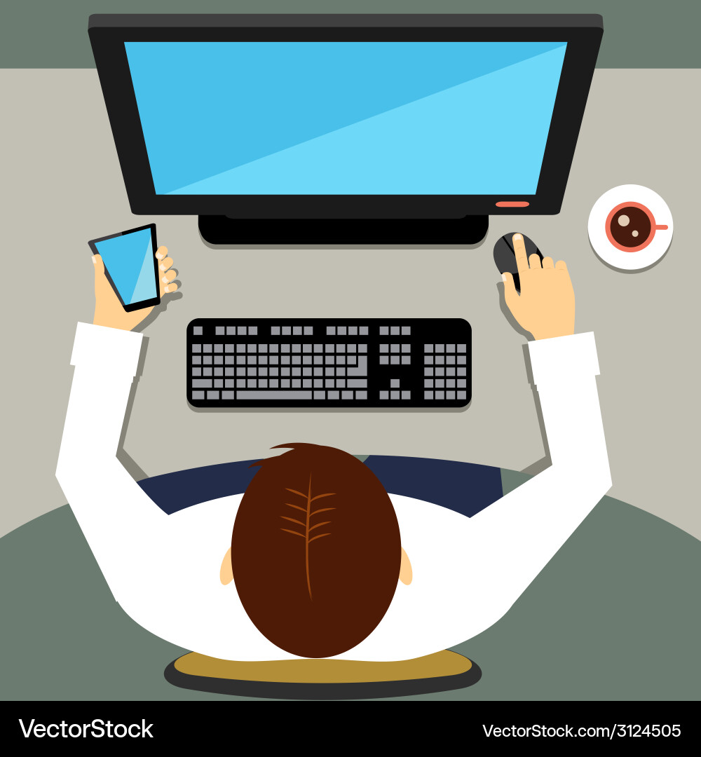 Man Working on Desktop Computer vector image