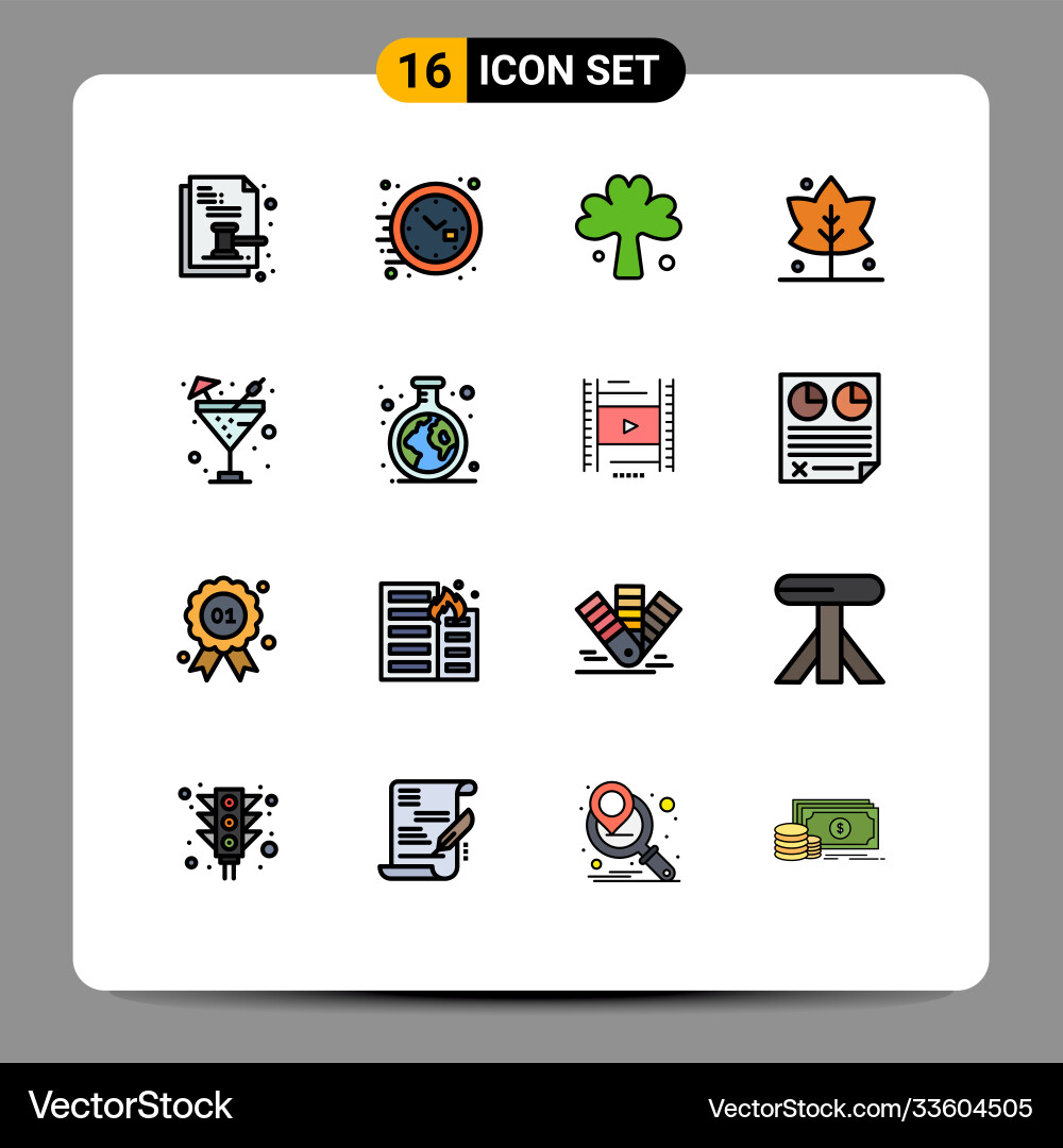Set 16 flat color filled lines on grid Vector Image
