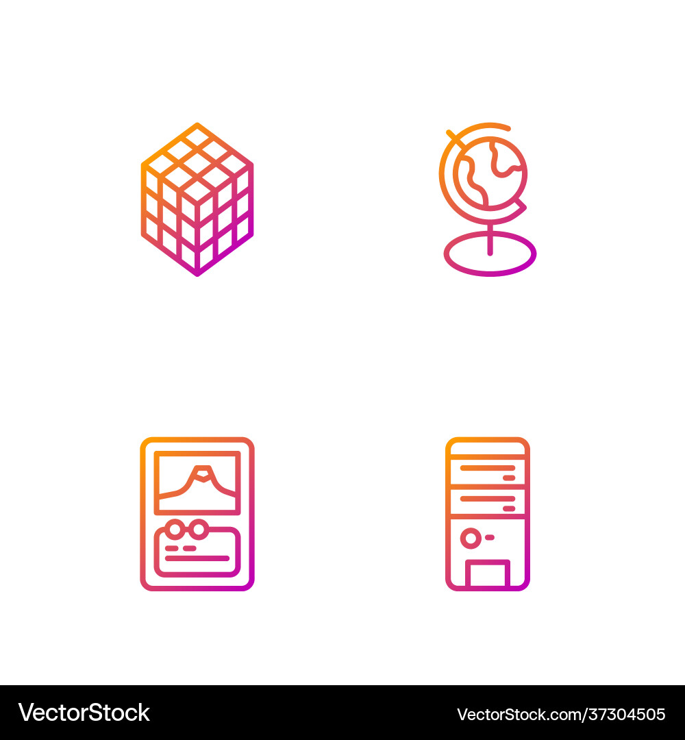 Set line computer card game rubik cube and earth Set line computer card game rubik cube and earth vector image