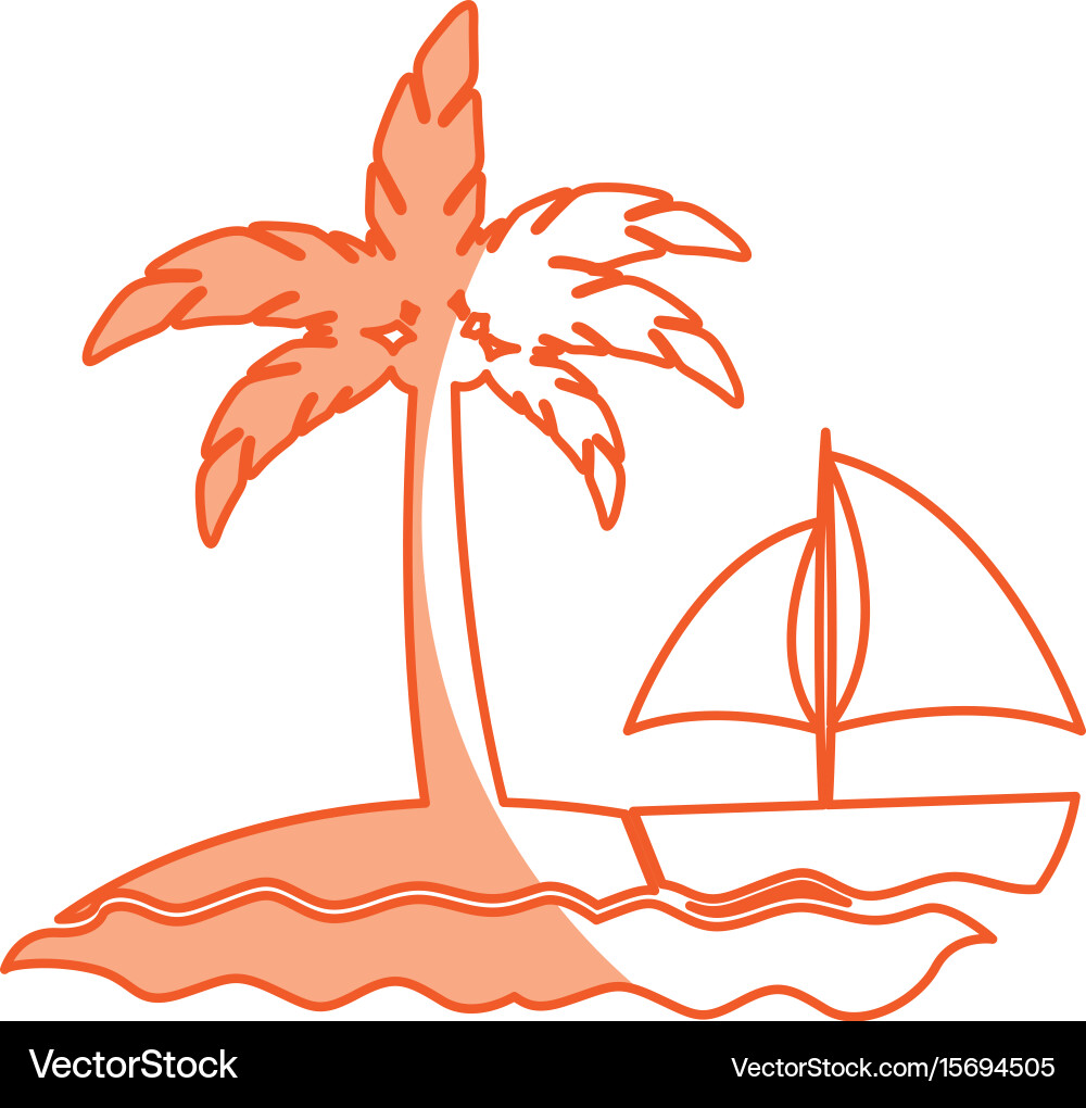 Tree palm beach with sailboat Vector Image