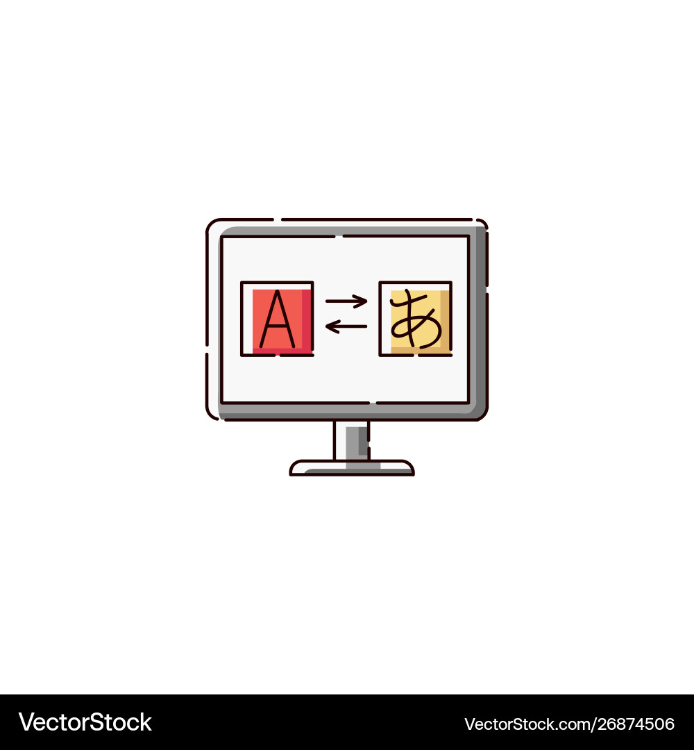 Computer monitor with translation app icon Vector Image