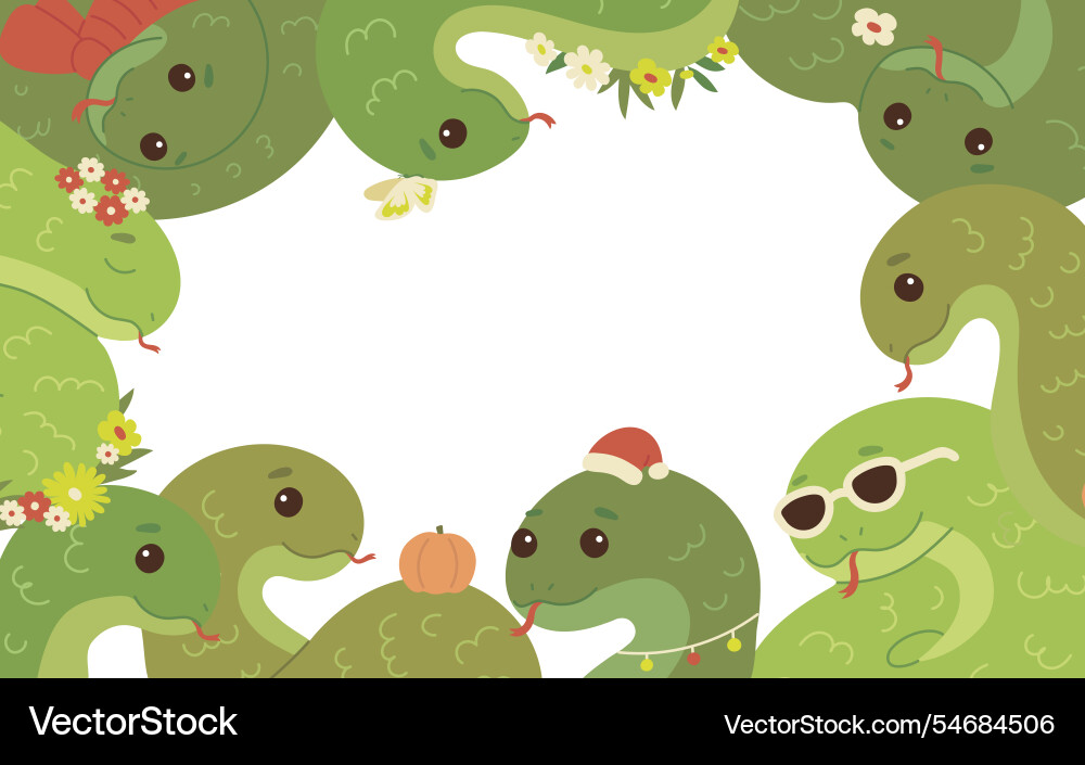 Cute green snake animal kawaii character set Cute green snake animal kawaii character set vector image
