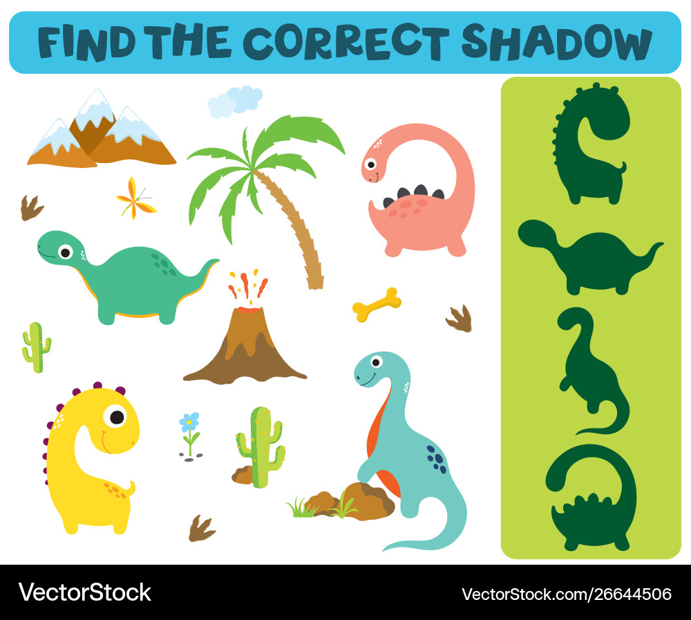 Dinosaur Shadow Matching Game Vector Image