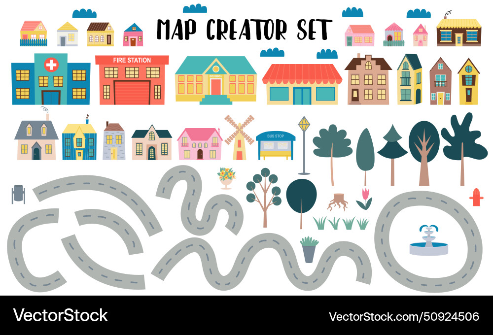 Flat style map creator set Flat style map creator set Vector Image