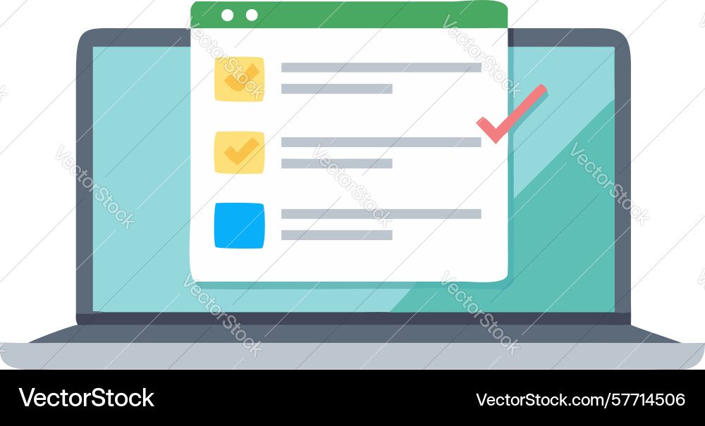 Laptop displaying checklist for task completion vector image