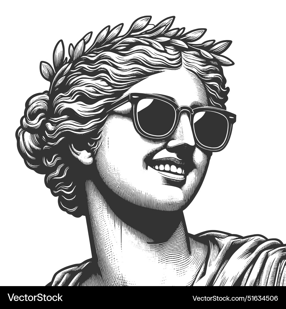 Lächelnde klassische Statue mit Sonnenbrille Lächelnde klassische Statue mit Sonnenbrille vektorbild