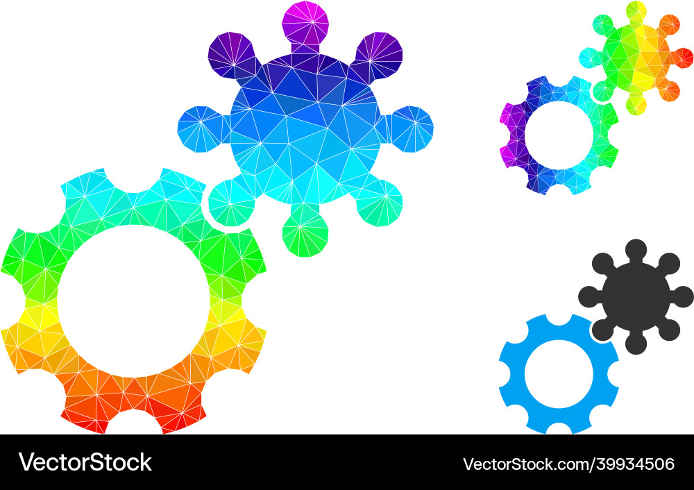 Lowpoly gears icon with spectrum gradient Lowpoly gears icon with spectrum gradient vector image