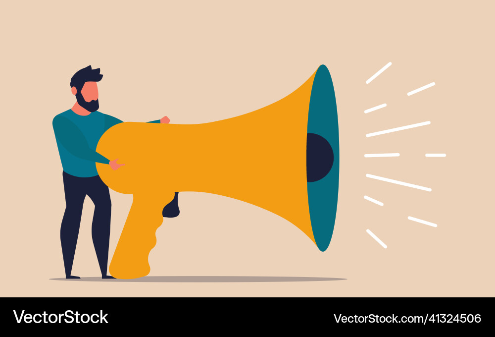 Megaphone with shout man and employee character Vector Image