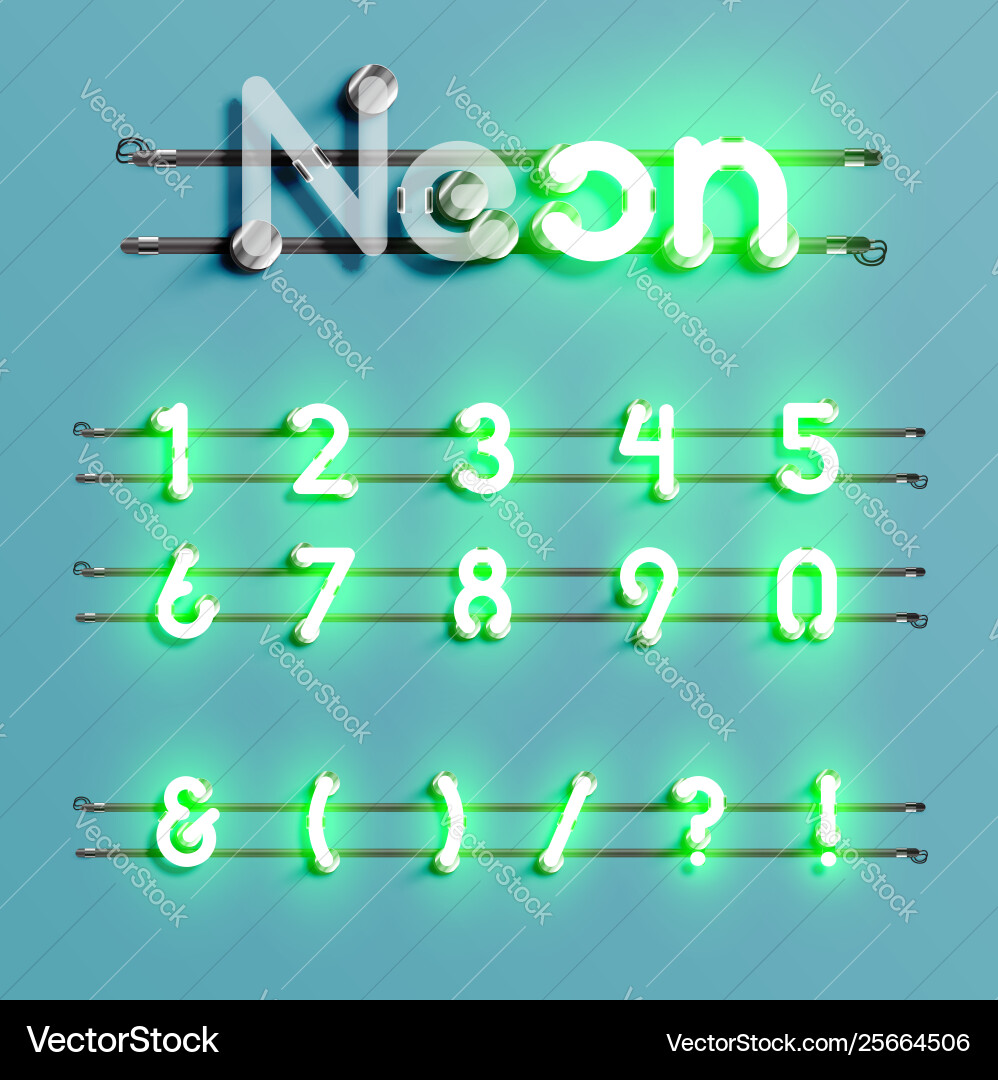 Realistic neon font with wires and console Realistic neon font with wires and console vector image