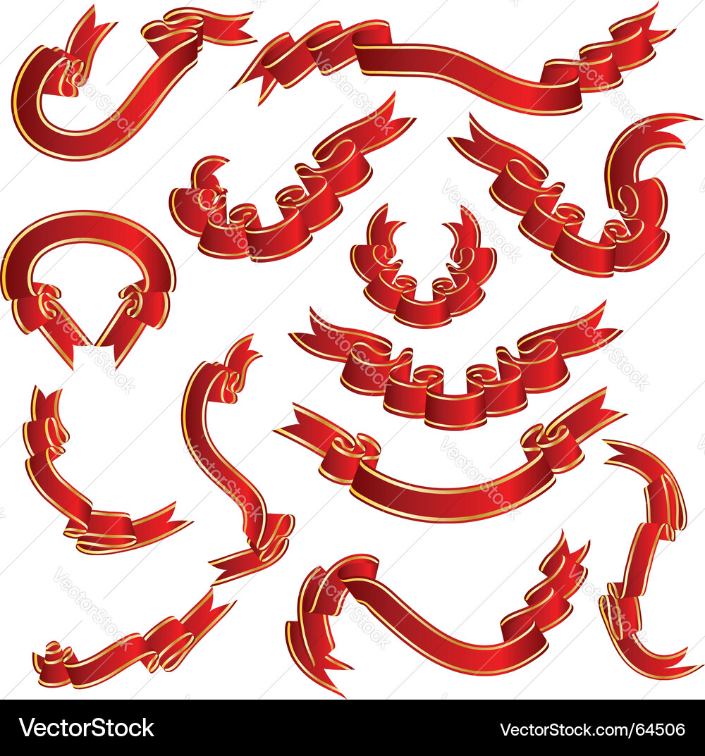 Red ribbons set Royalty Free Vector Image - VectorStock