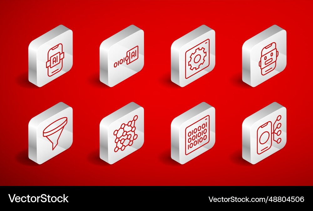 Set line neural network binary code computer api vector image