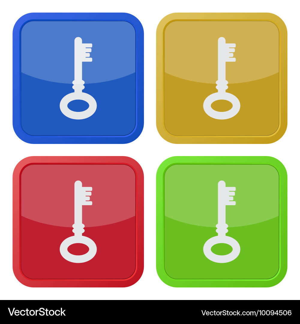 Set of four square icons with key Vector Image
