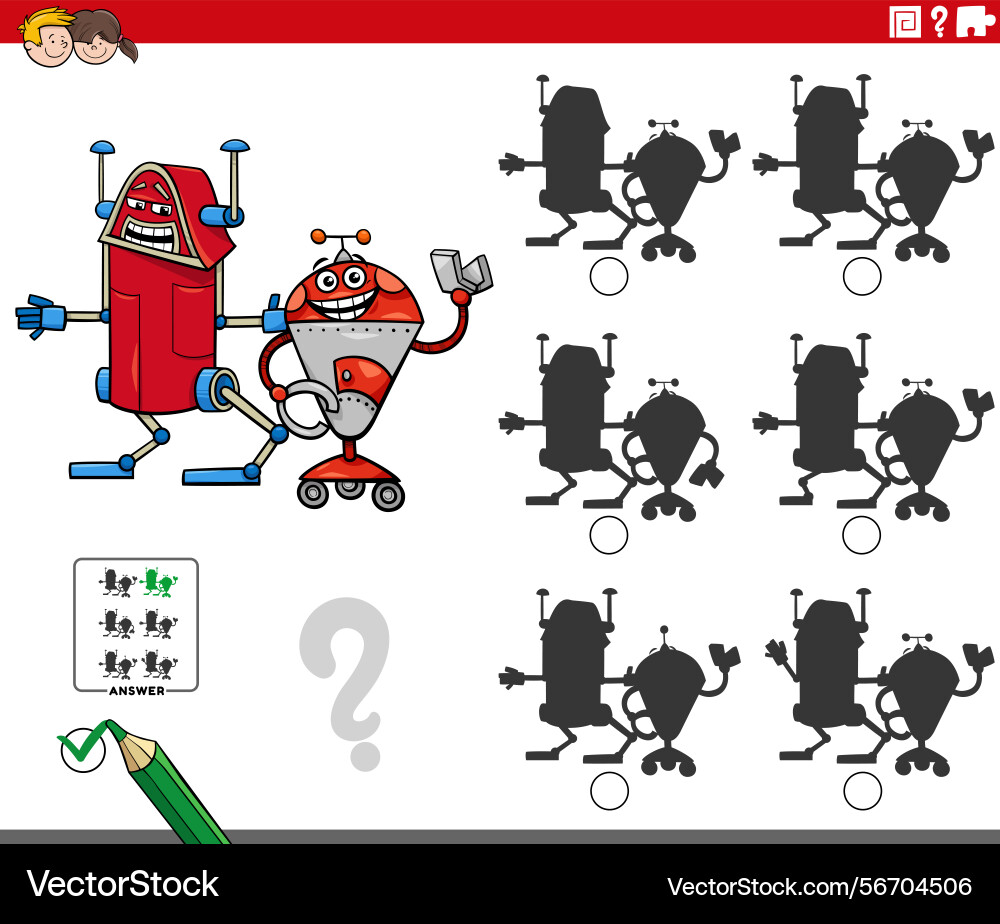 Shadow puzzle with two cartoon robot characters Vector Image