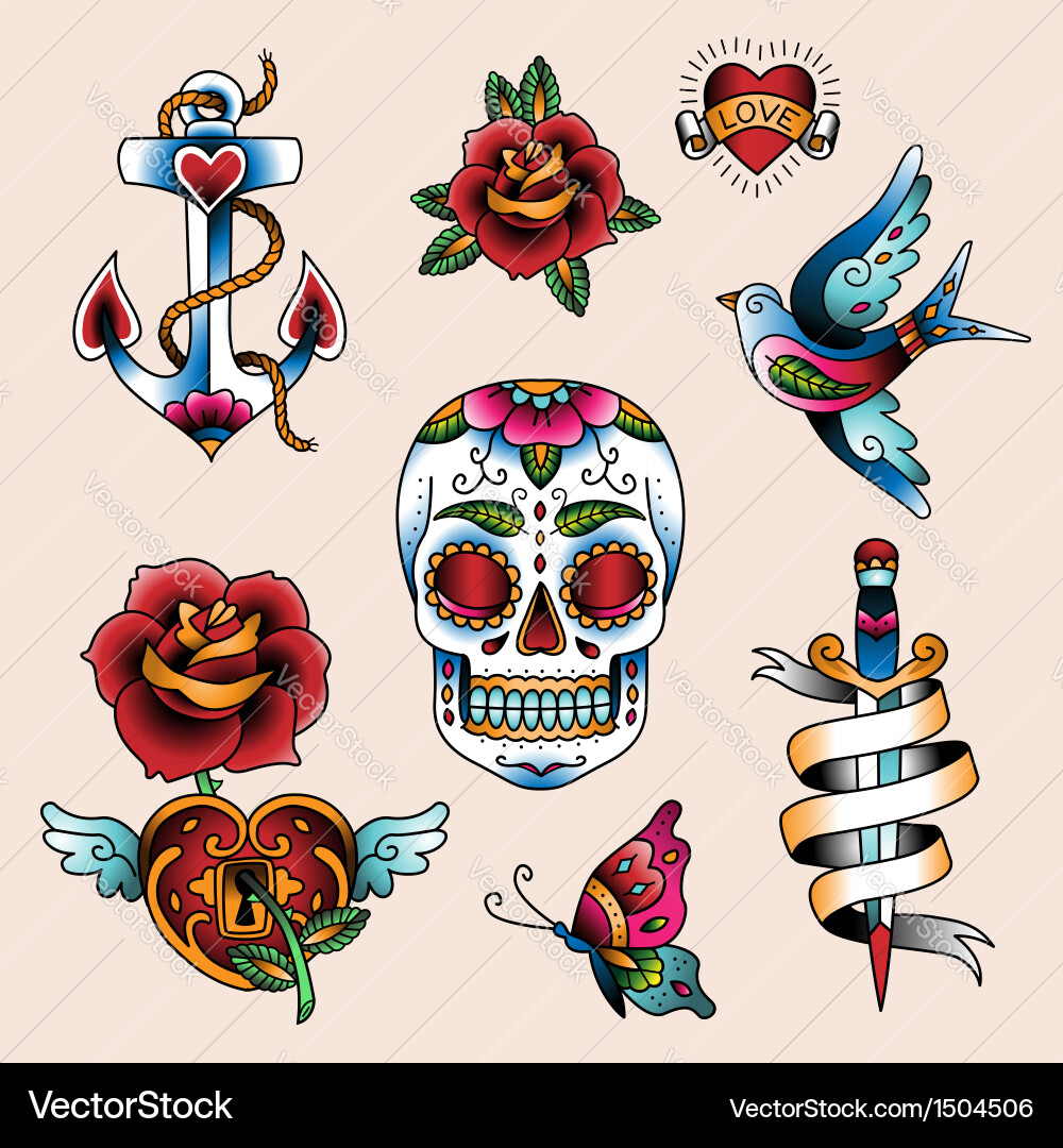 Tattoo set Royalty Free Vector Image - VectorStock