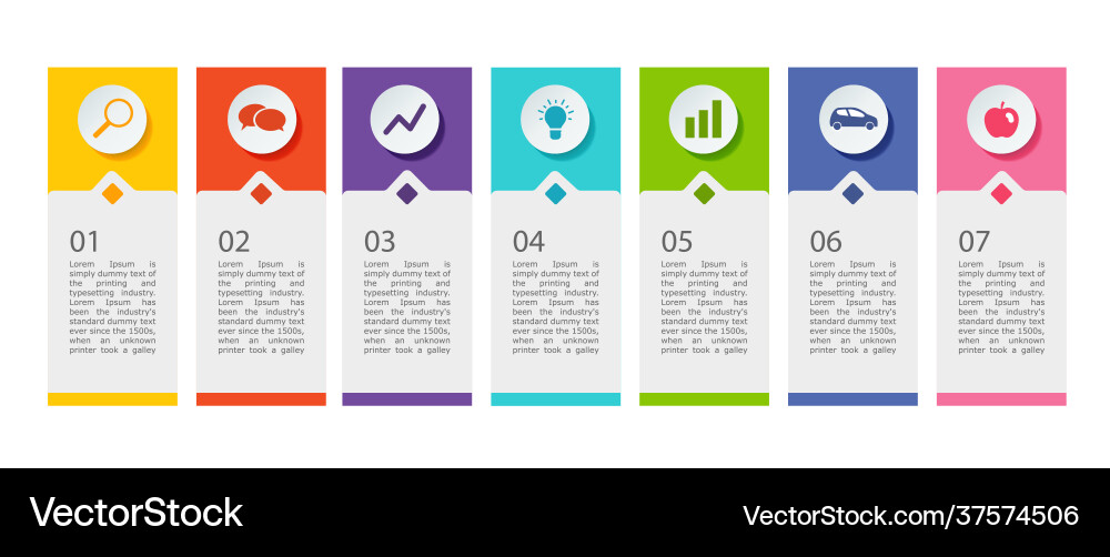 Template design layout 7 step colored blocks Vector Image
