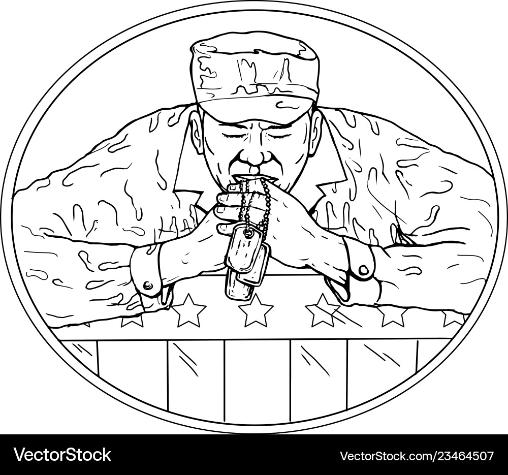 African american soldier praying drawing African american soldier praying drawing vector image