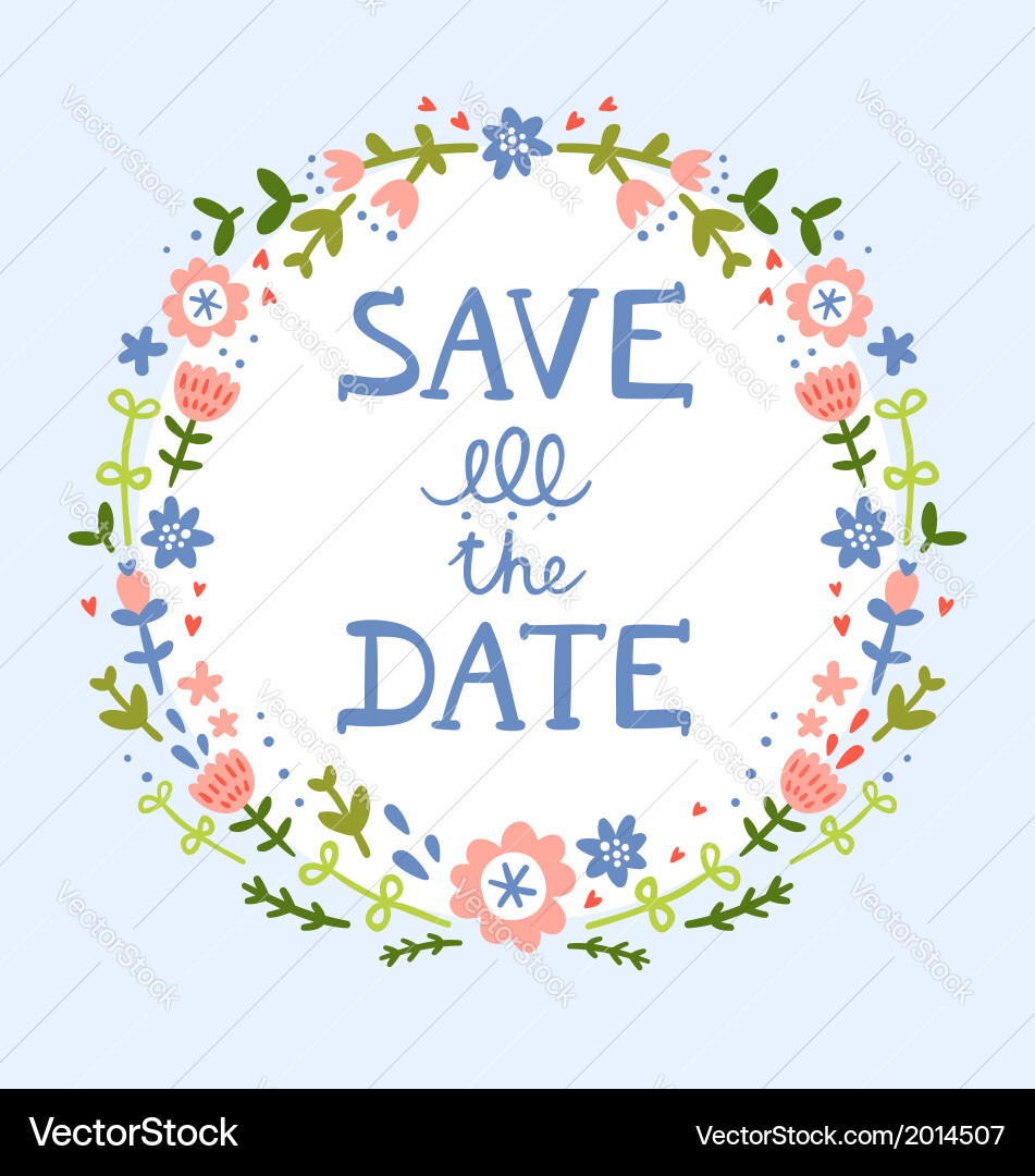 Floral Save the Date Wreath Vector Image