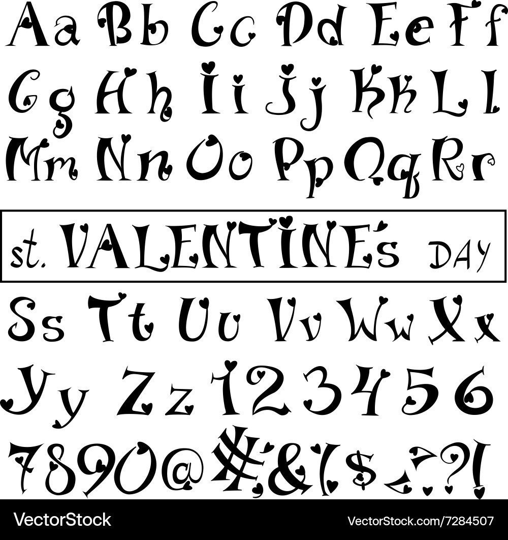 Font of hearts isolated on white background Vector Image