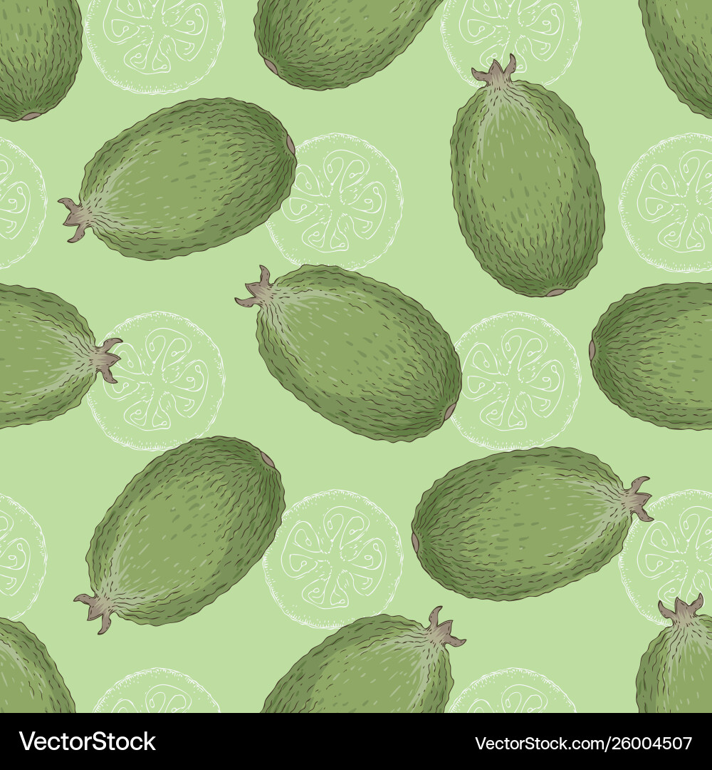 Green seamless pattern with feijoa Vector Image