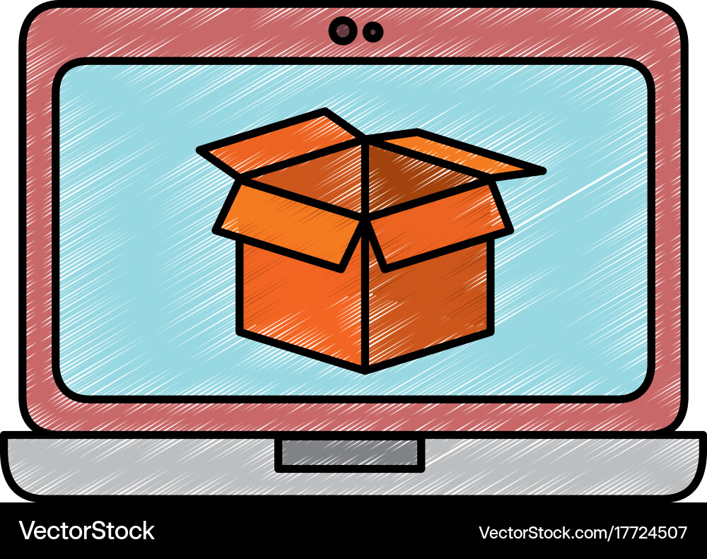 Laptop computer with box Vector Image