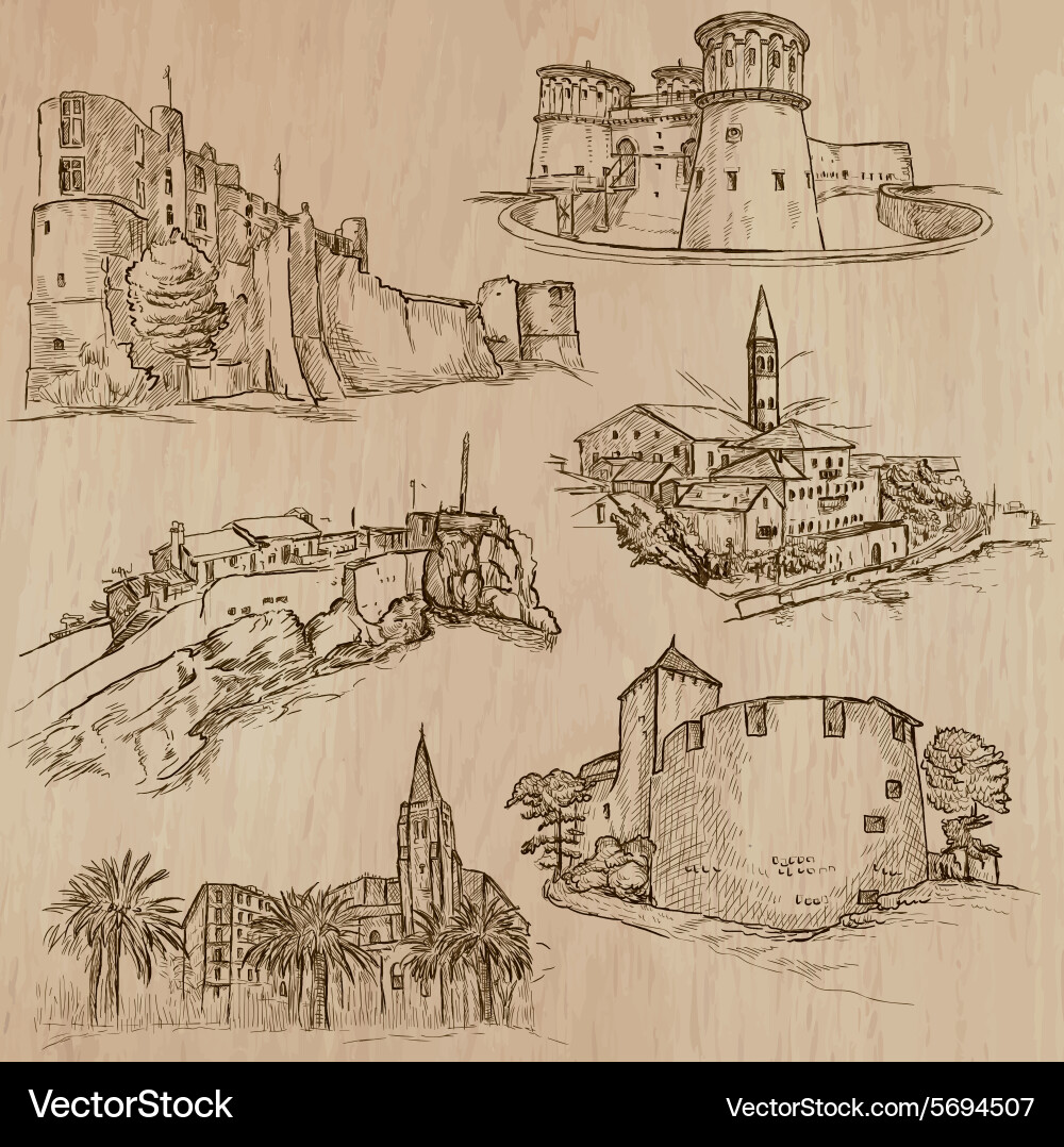 Medieval Architecture Sketch Set Vector Image