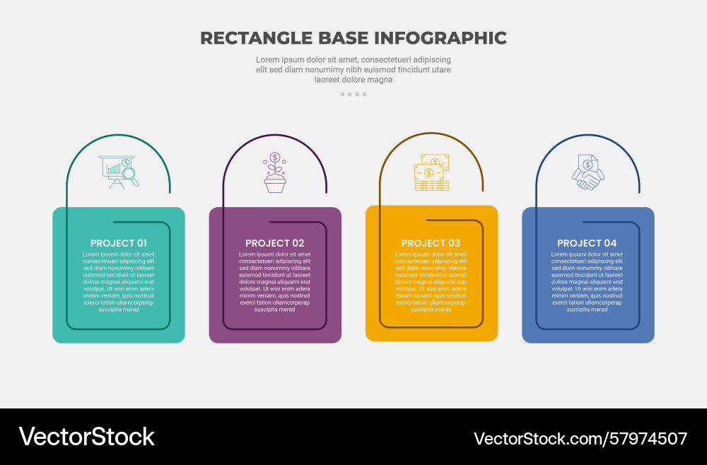 Rectangle shape infographic outline style with 4 Vector Image
