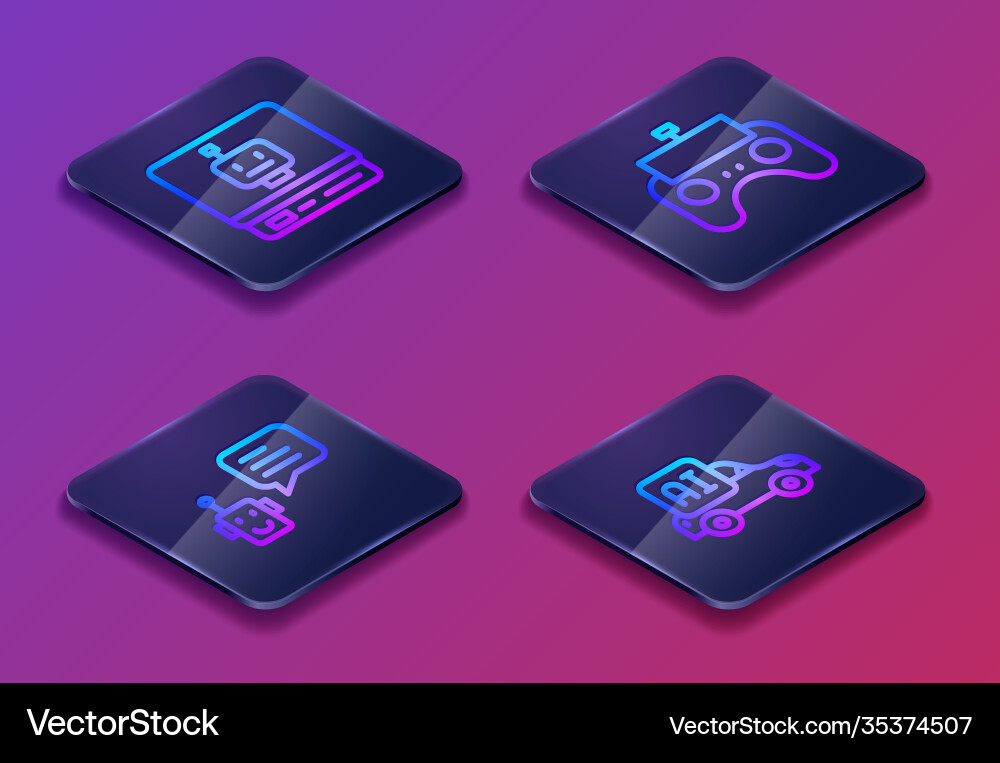 Set isometric line robot bot remote control Set isometric line robot bot remote control Vector Image