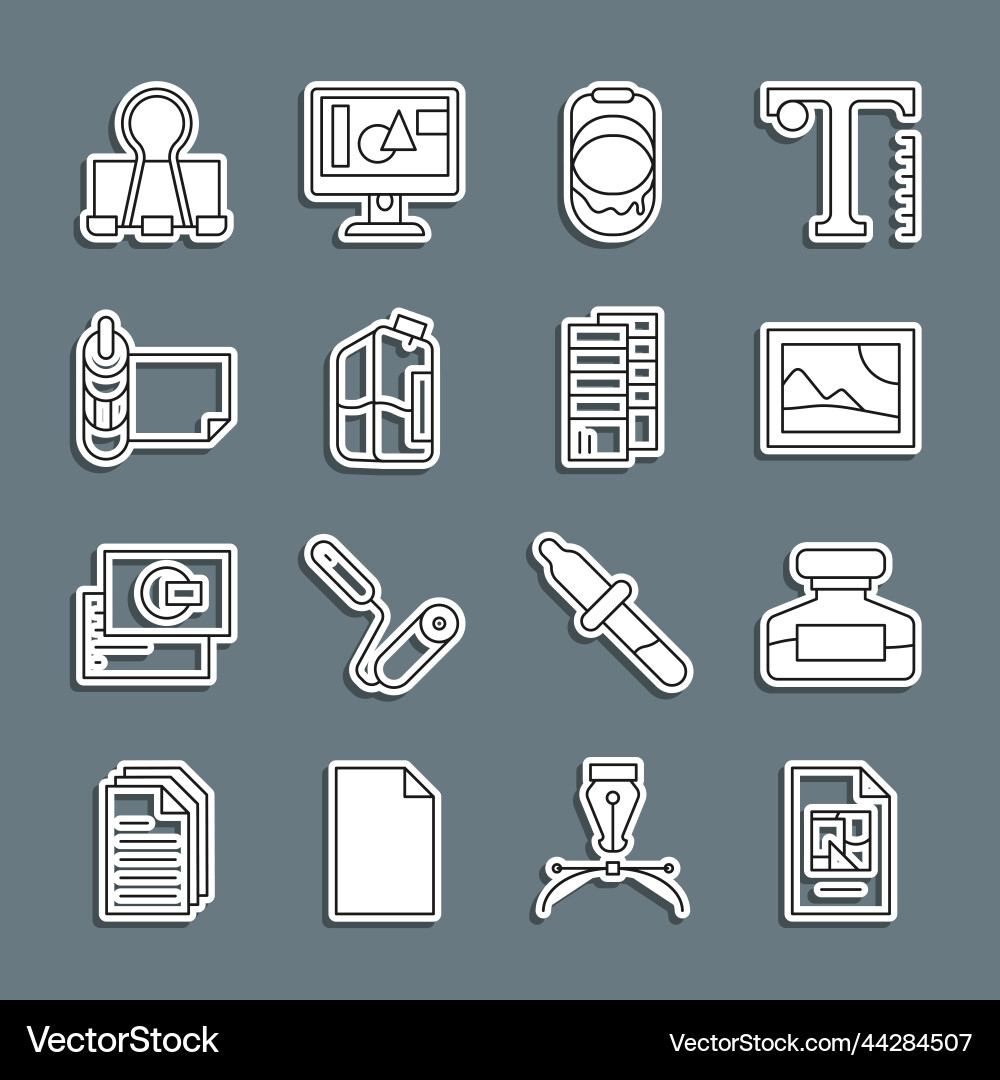 Set line file document ink bottle picture Vector Image