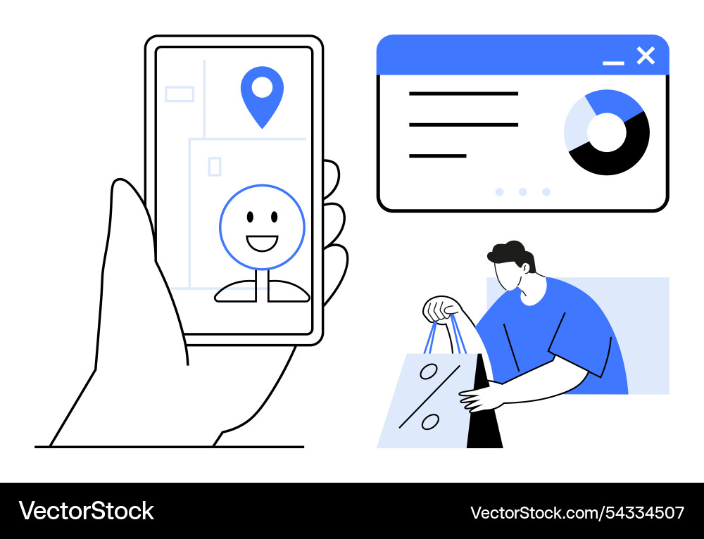 Smartphone navigation and online shopping data vector image