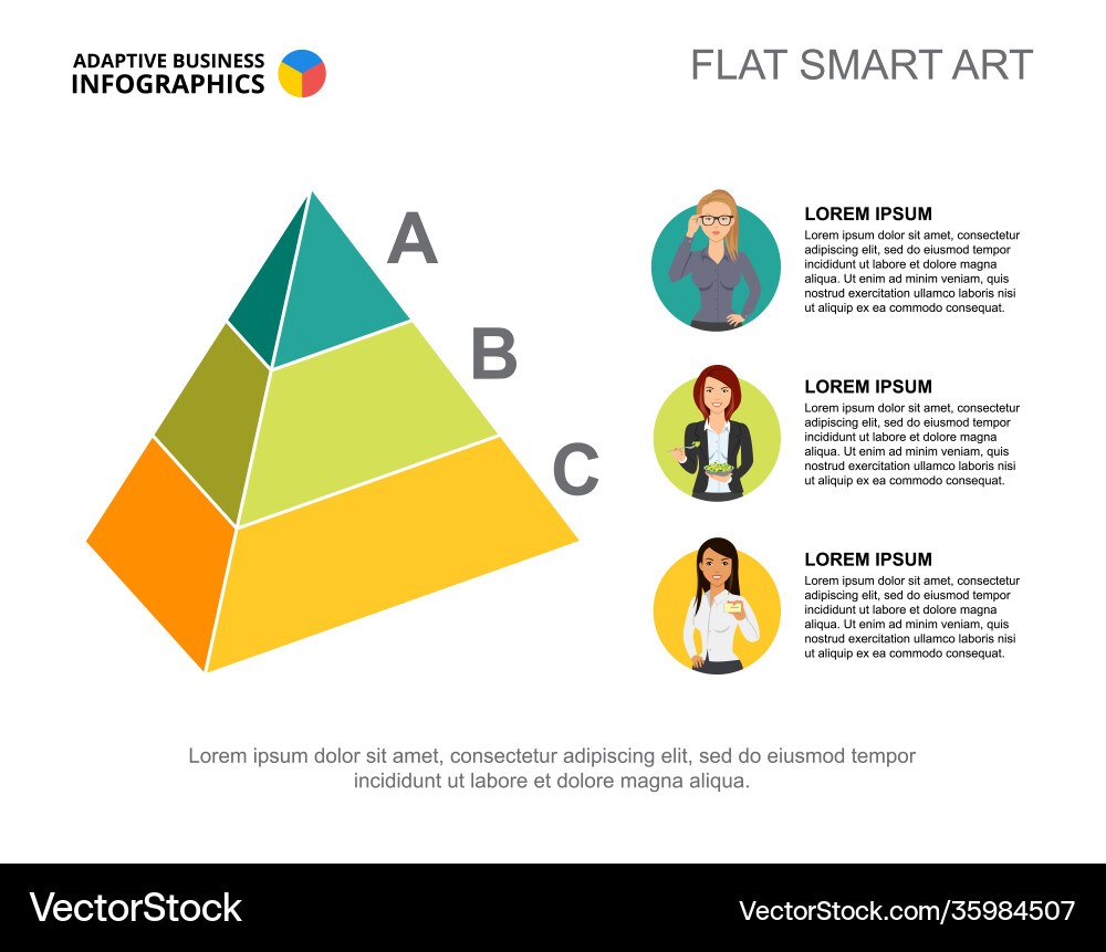 Three levels pyramid process chart template vector image