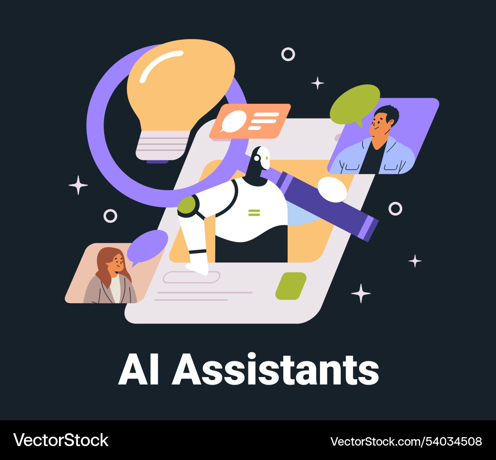 Ai assistants robot interacting with users digital vector image