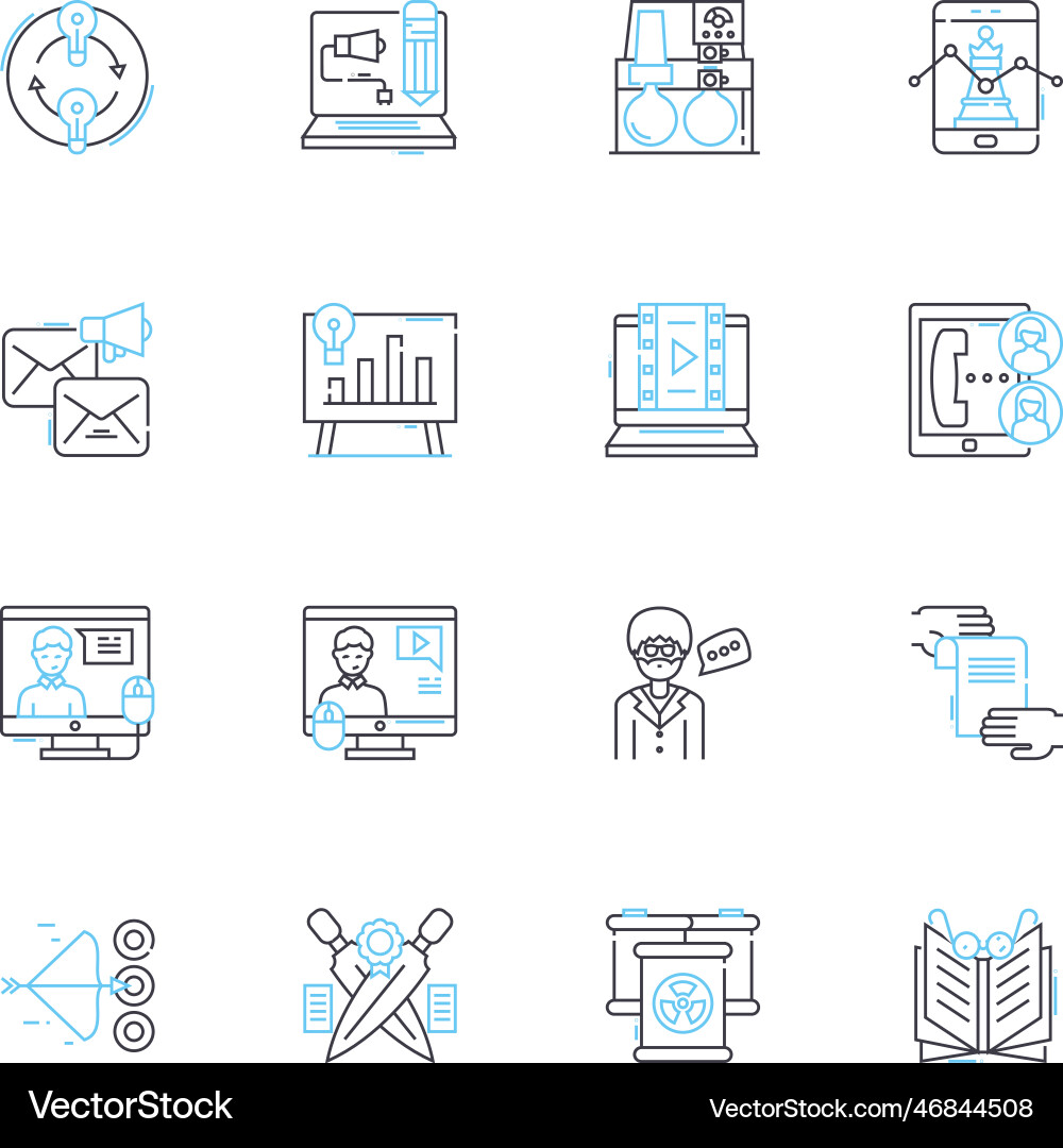 Digital instruction linear icons set e-learning Digital instruction linear icons set e-learning vector image