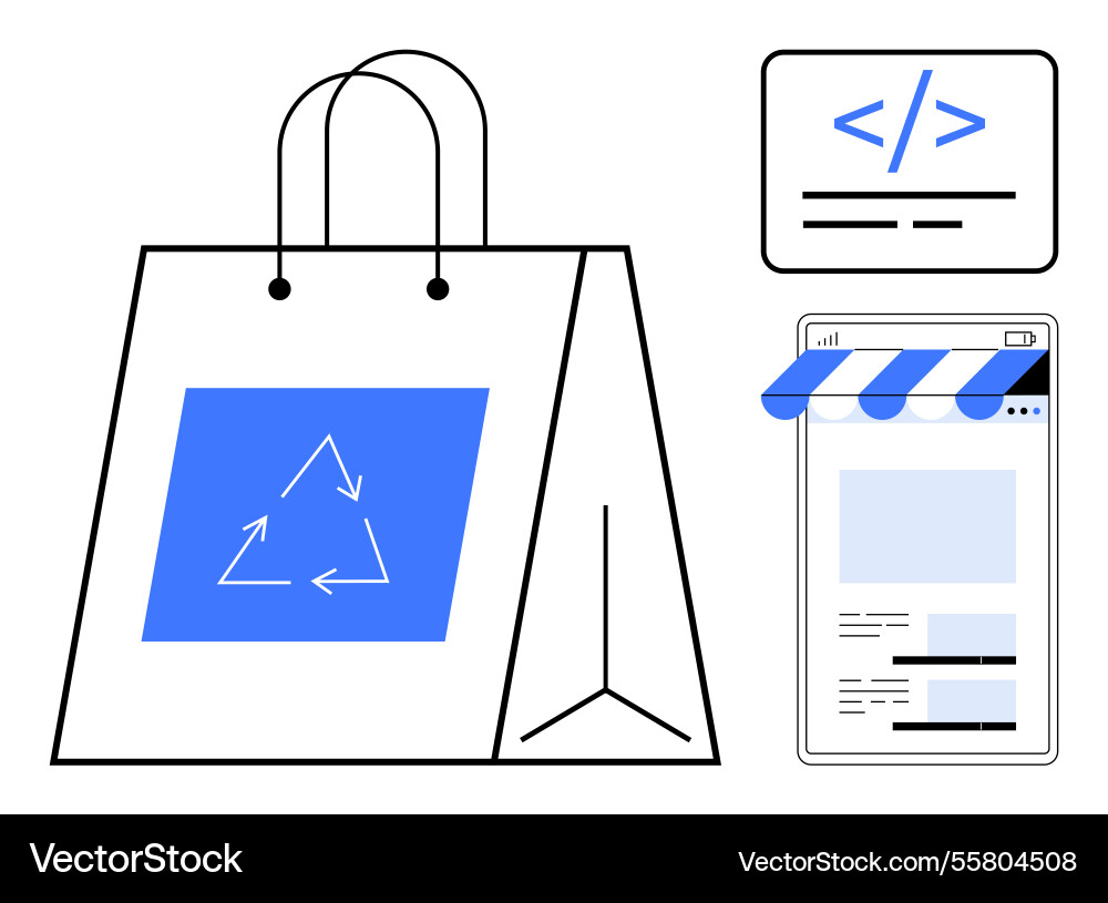 E-commerce bag with recycling symbol and coding E-commerce bag with recycling symbol and coding vector image
